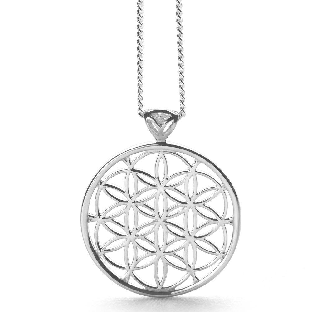 925 sterling silver flowers of life pendant on silver curb chain
