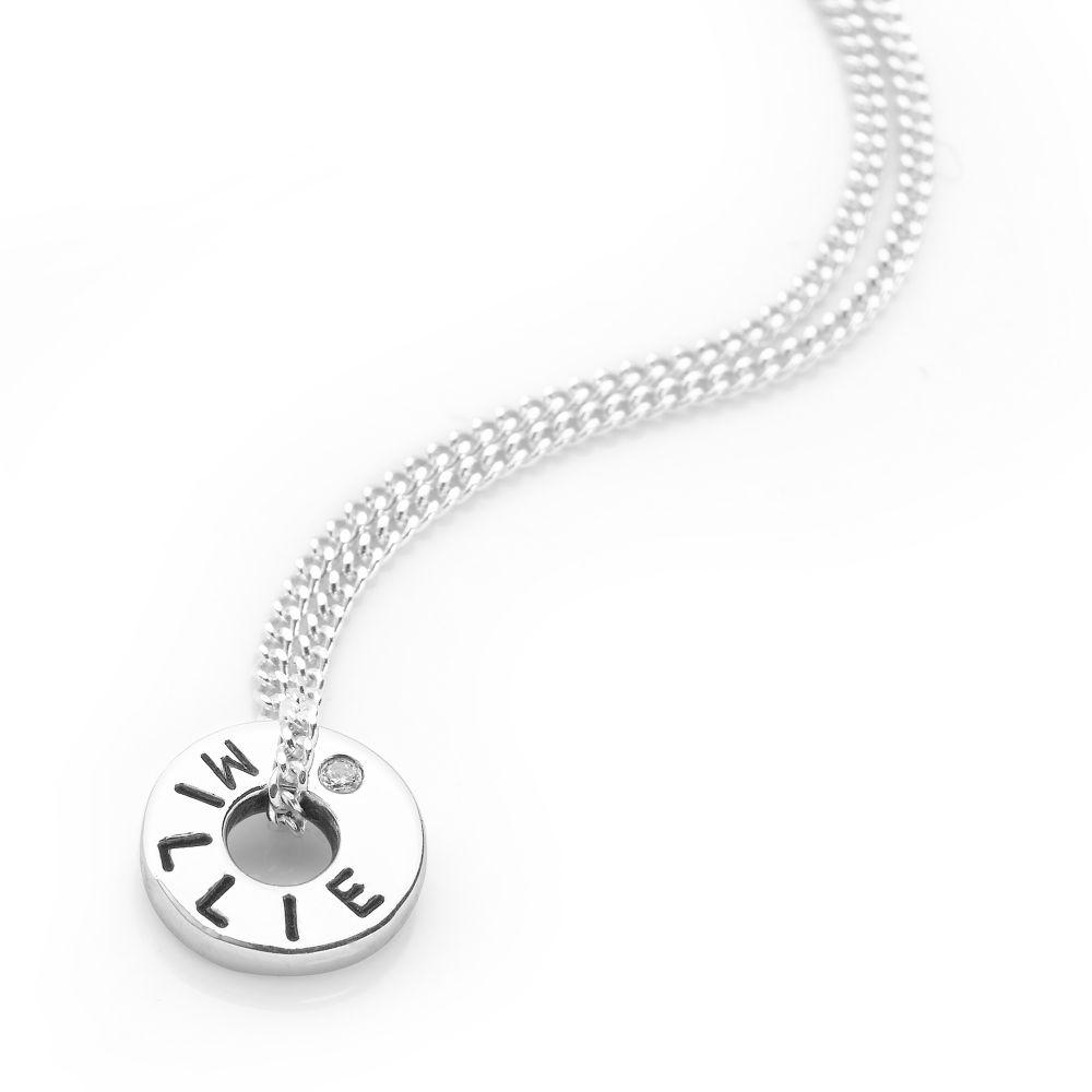 925 sterling silver personalised circle with cubic zirconia pendant on curb chain (P23041)
