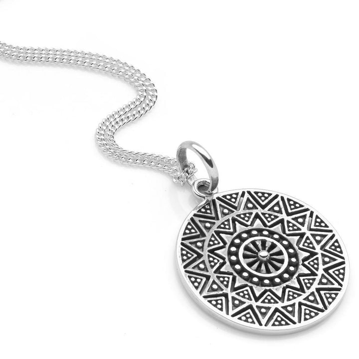 925 sterling silver sun burst mandala pendant. (P26271)