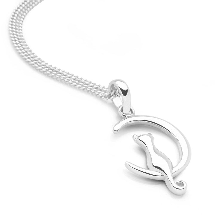 925 sterling silver cat in moon pendant (P27991)