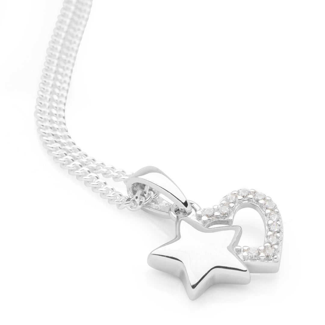 925 sterling silver star & cubic zirconia heart pendant (P2852S1)