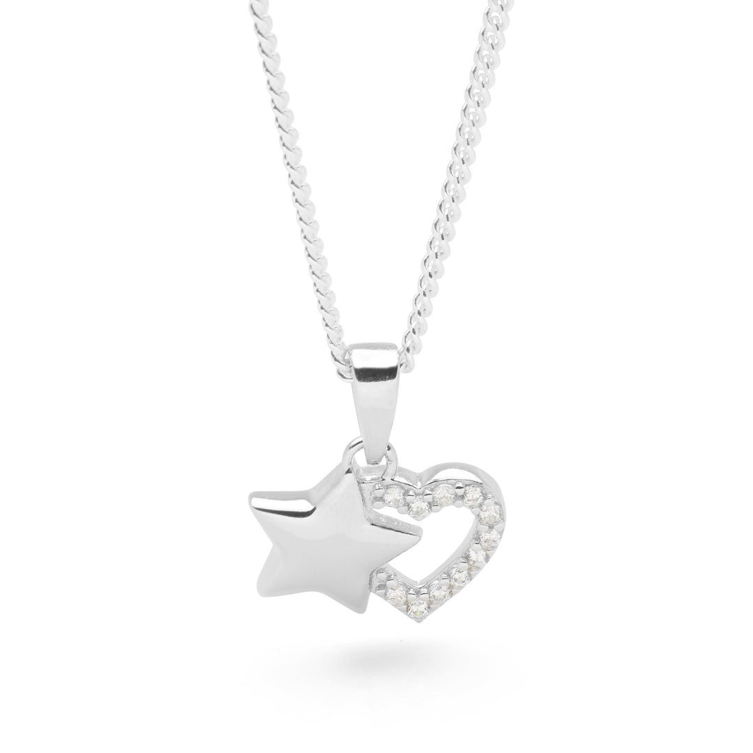 925 sterling silver star & cubic zirconia heart pendant (P2852S1)