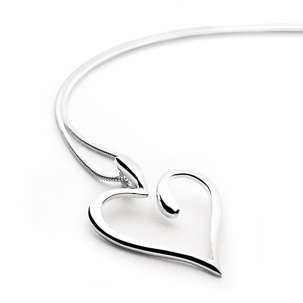 925 sterling silver curved heart pendant on snake chain (P6461)