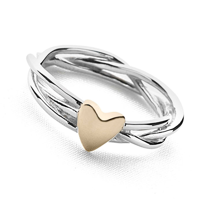 925 sterling silver triple woven ring with gold plate heart (R10081)
