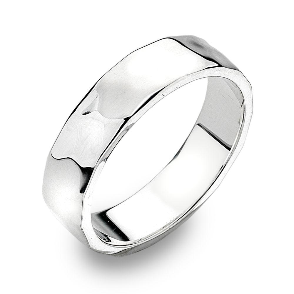 Heavyweight 925 sterling silver ring with a flat, hammered finish 5 mm