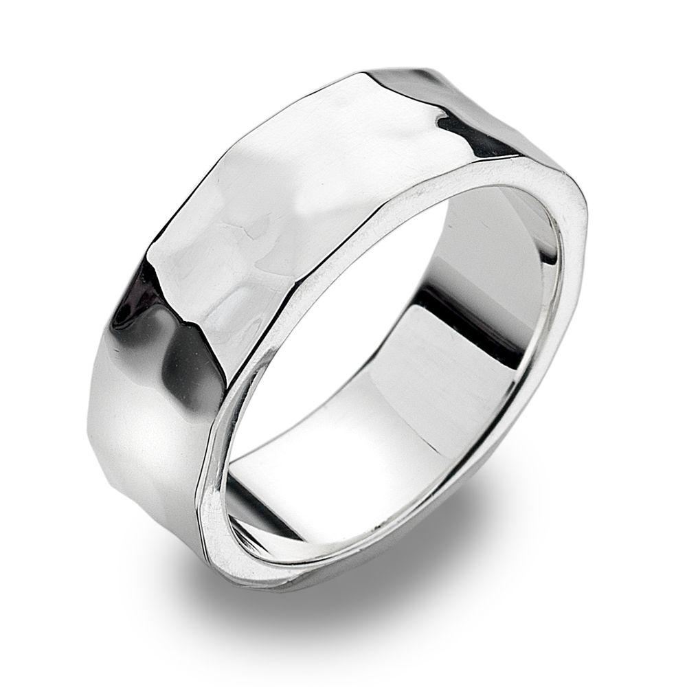 Heavyweight 925 sterling silver ring with a flat, hammered finish 7 mm