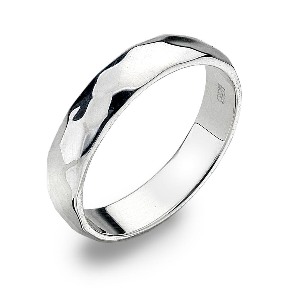 Heavyweight 925 sterling silver ring with a D-shaped, hammered finish 4 mm