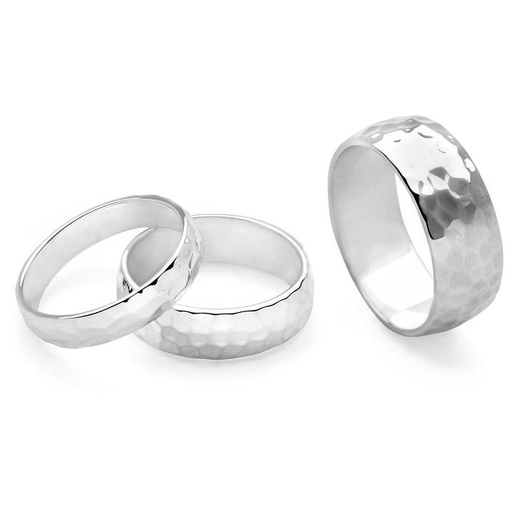Hammered D-Shaped Silver Band Ring 4mm (R1091)