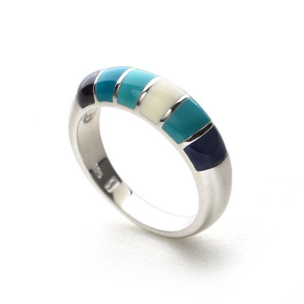 925 sterling silver ring with blue shades of coloured enamel hues (R13681)