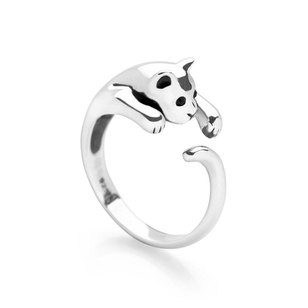 925 sterling silver cat wrap ring with black faceted eyes