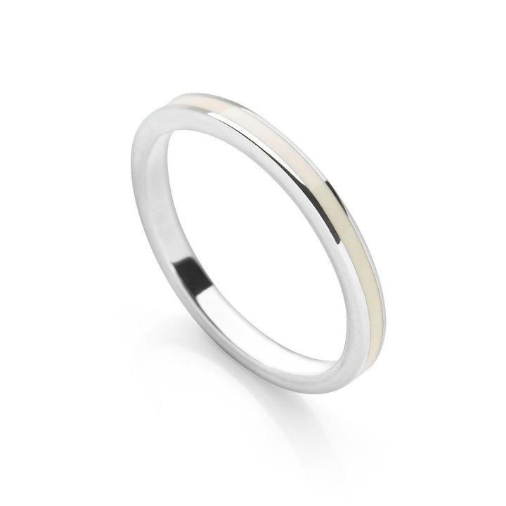 Cream coloured enamel with polished 925 sterling silver finish stackable ring