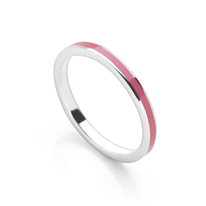 Fuchsia pink coloured enamel with polished 925 sterling silver stack ring