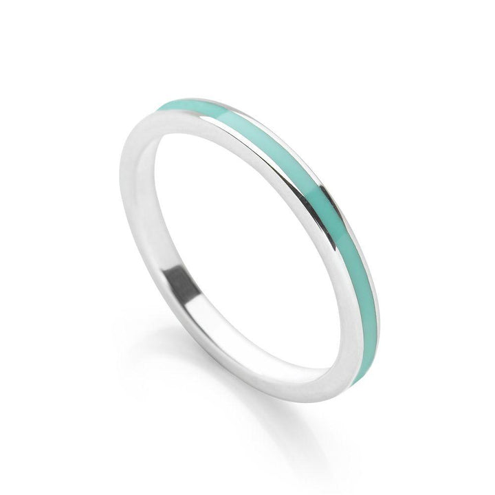925 sterling silver stack ring with turquoise coloured enamel (R17151)