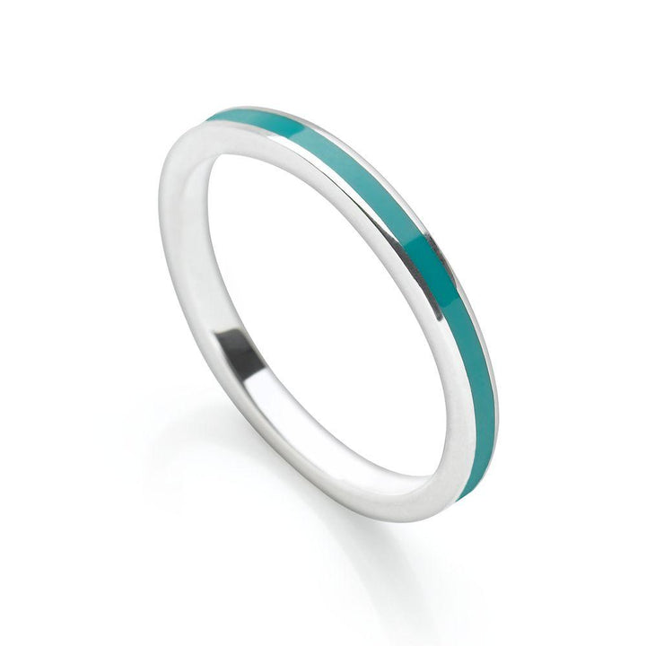 Petrol blue coloured enamel with polished 925 sterling silver finish stackable ring (R17161)