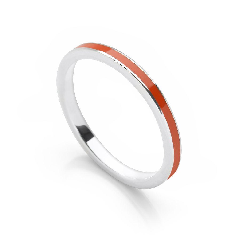 925 sterling silver stack ring with orange coloured enamel (R17171)