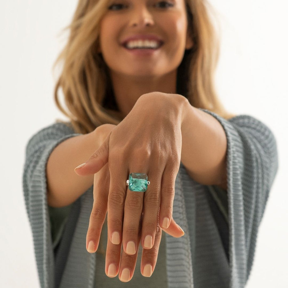 Green Obsidian, set in twin 925 sterling silver clasp ring