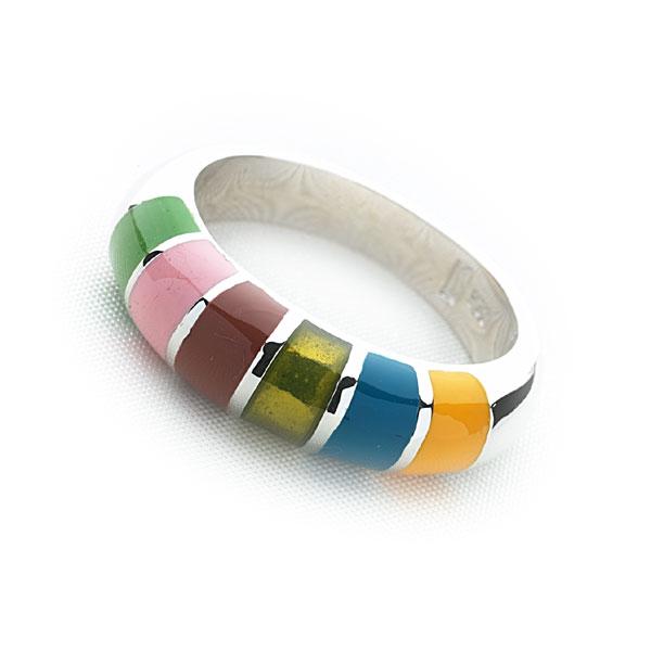 925 sterling silver ring with a rainbow of coloured enamel. (R5261)
