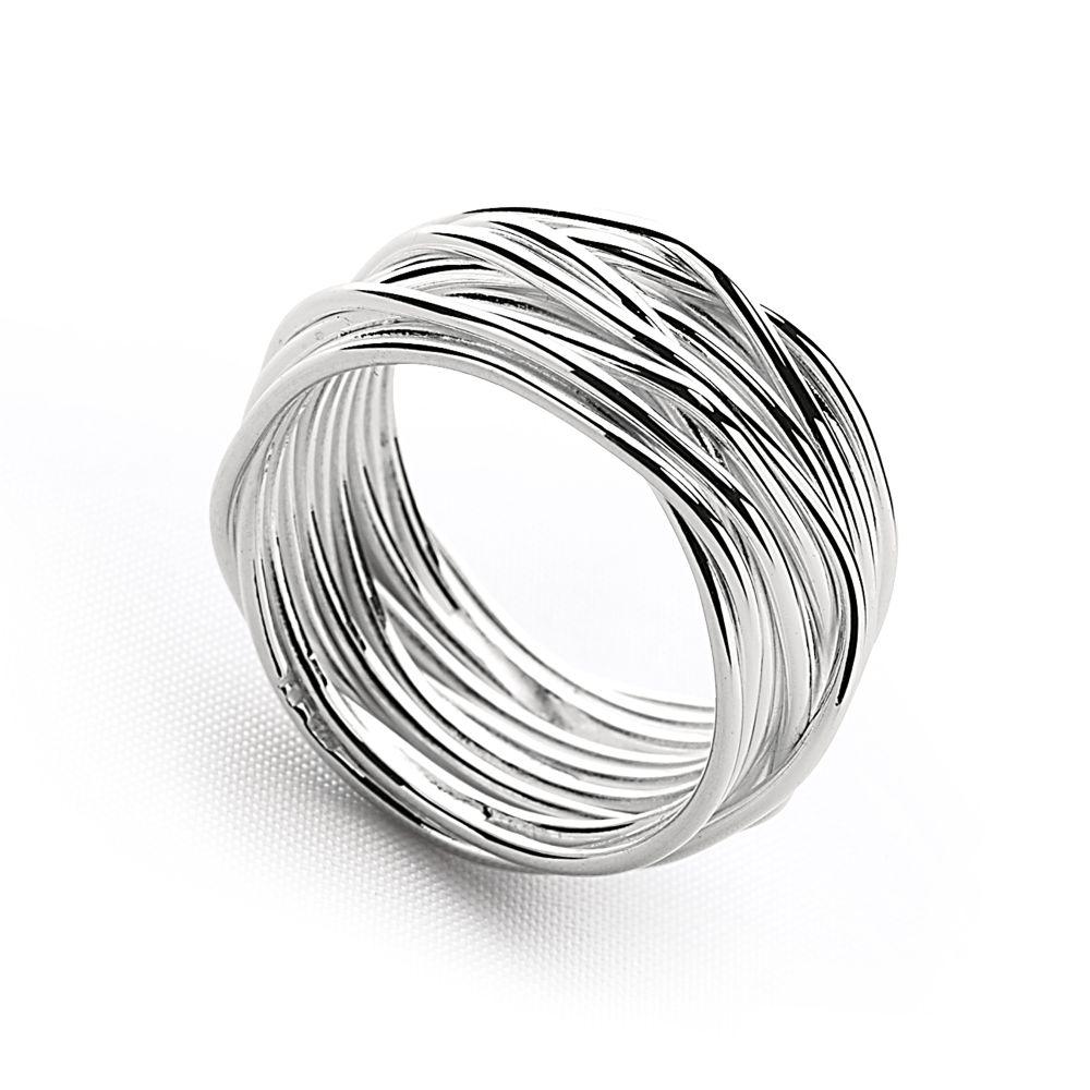 Delicate silver strands wrap countless times to create the look of a designer find. Just one twist presents a whole new look from every angle. Width: 10mm.