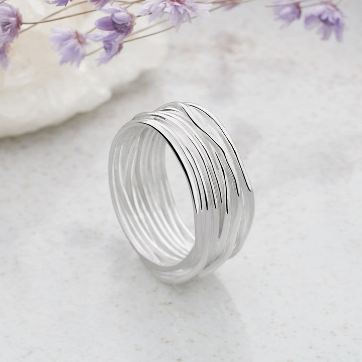 Wave of Silver Strands Ring (R8201)