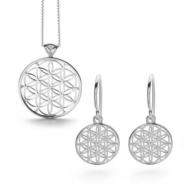 925 Sterling silver flowers of life pendant & earrings set