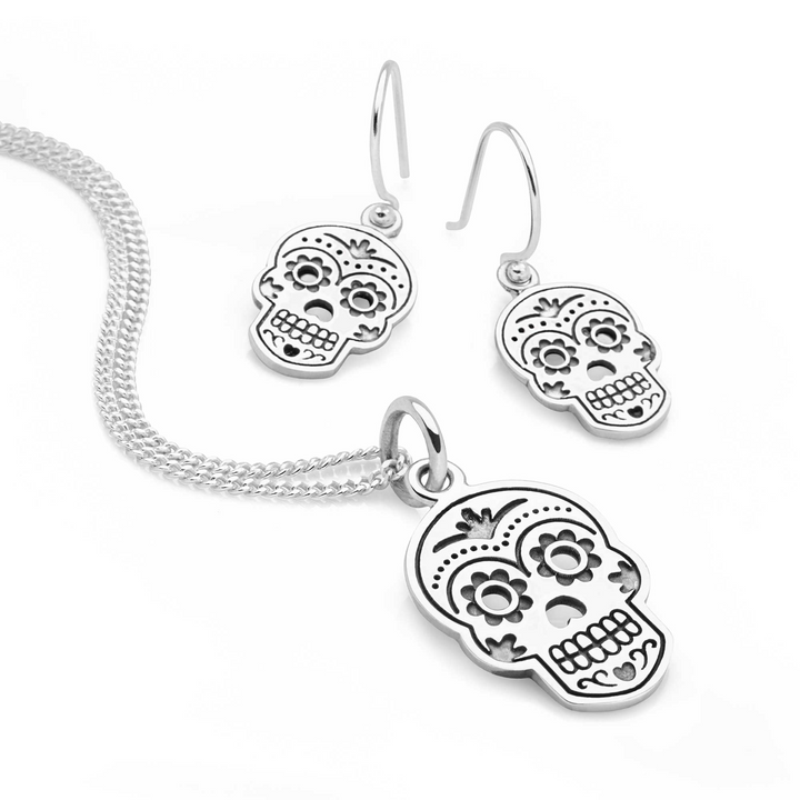 925 sterling silver sugar skull earring & pendant set